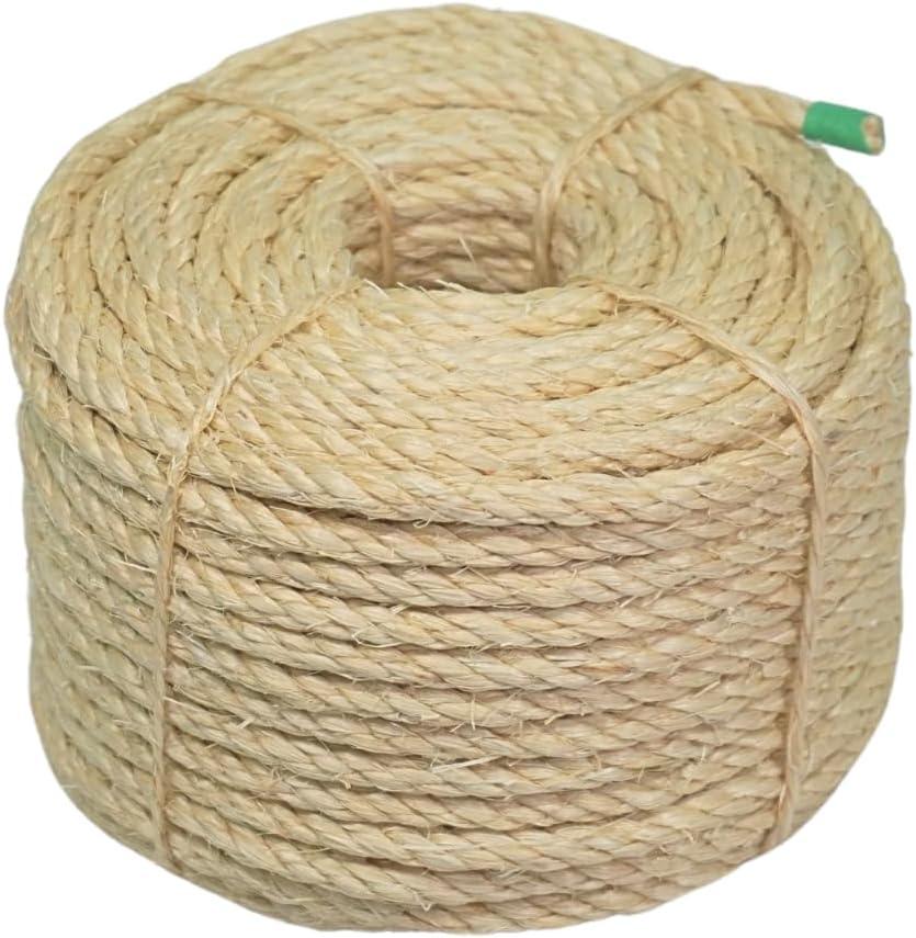Premium Brazilian Sisal Rope, Natural Fiber 100% Sisal, Ultra Durable, Chemical-Free, Ideal for DIY, Cats, Scratching Post Replacement, Home Decor, Garden, Crafting (1/5 100 ft / 5mm 30m)