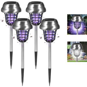 Solar Bug Zapper Outdoor Waterproof Solar Powered Mosquito Repellent Outdoor Patio,Cordless & Auto On/Off Trap Purple & White Light for Gnat Fly Insect Zapper for Garden Backyard for Outside,4 Pack