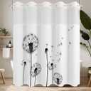 No Hook Shower Curtain with Snap in Fabric Liner Set, Waterproof & Washable, Boho Black and White Dandelion Floral Shower Curtains for Bathroom, Modern Hotel Style Rustic Bathroom Curtain, 71x74 inch