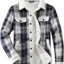 Fozexi Women's Sherpa Lined Jackets Sherpa Turn-Down Collar Warm Winter Fleece Flannel Jacket for Women Trendy, Blue, Size: L