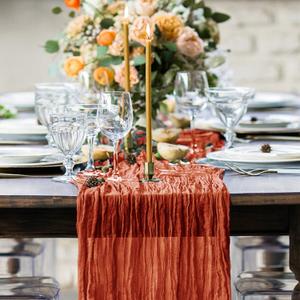Hahuho Terracotta Cheesecloth Table Runner 10ft, Gauze Boho Rustic Table Runners for Wedding Birthday Party Baby Shower Decorations1 Pack , 35x120 Inches