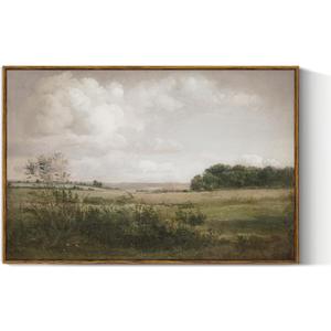 VIYYIEA Vintage Landscape Large Framed Wall Art, Nature Wilderness Scenery Paintings Decor Aesthetic, 24x36 Inch Canvas Print Artwork, Retro Farm Landscape Wall Pictures for Bedroom Living Room