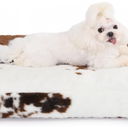 Bedfolks Waterproof Crate Bed, Plush Dog Kennel Pad with Removable Washable Cover, Faux Fur, Fluffy 35"x23", Cow Print