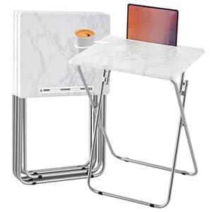 Sintuff 4 Pcs TV Tray Table Folding Table with Cup Holder Portable Snack Tables Heavy Duty Dinner Tray Foldable Side for Living Room for Couch & Sofa (White)
