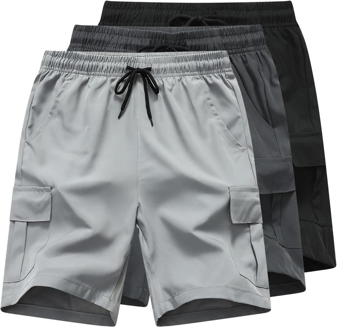 Boys Pull on Cargo Shorts, Outdoor Kids Quick Dry Hiking Shorts (Green, S)