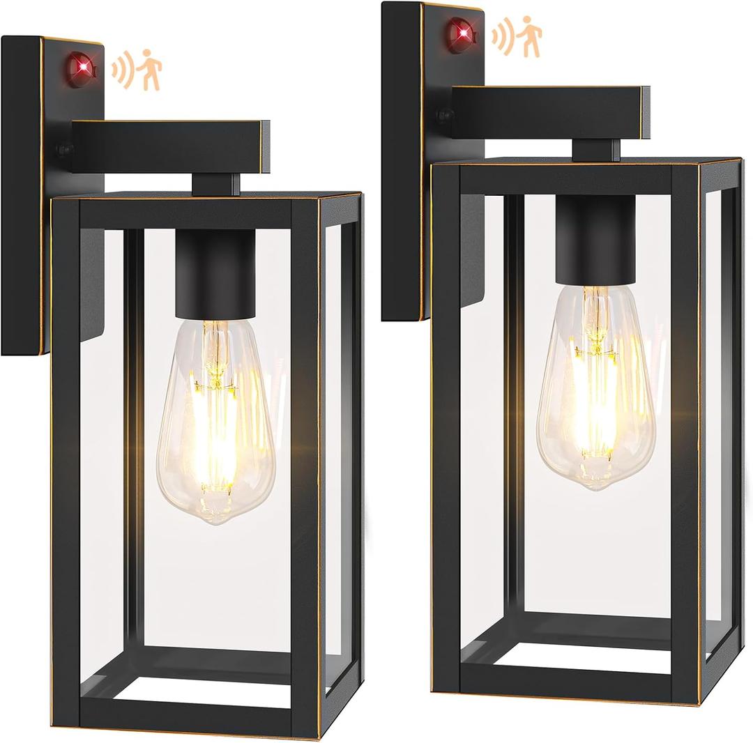 2-Pack Upgraded Motion Sensor Outdoor Wall Lights, Dusk to Dawn Porch Lights Outdoor Wall Sconce Lantern, 3 Lighting Modes Exterior Lighting Fixtures, Bronze Outside Lights for House Front Door Garage