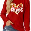 Football Sweatshirt Women Game Day Sweatshirts Football Team Fans Pullover Shirt Heart Graphic Long Sleeve Tops (Red, L)