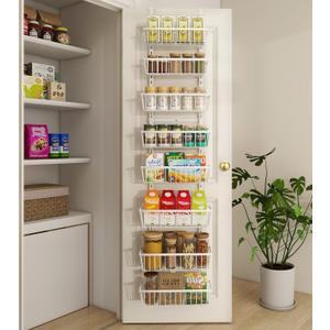 Mefirt White 12 Inch Wide Narrow Over The Door Pantry Organizer, Pantry Organization and Storage, 8-Tier Metal Hanging Deep Basket Wall Spice Rack Seasoning Shelves, Home & Kitchen Essentials