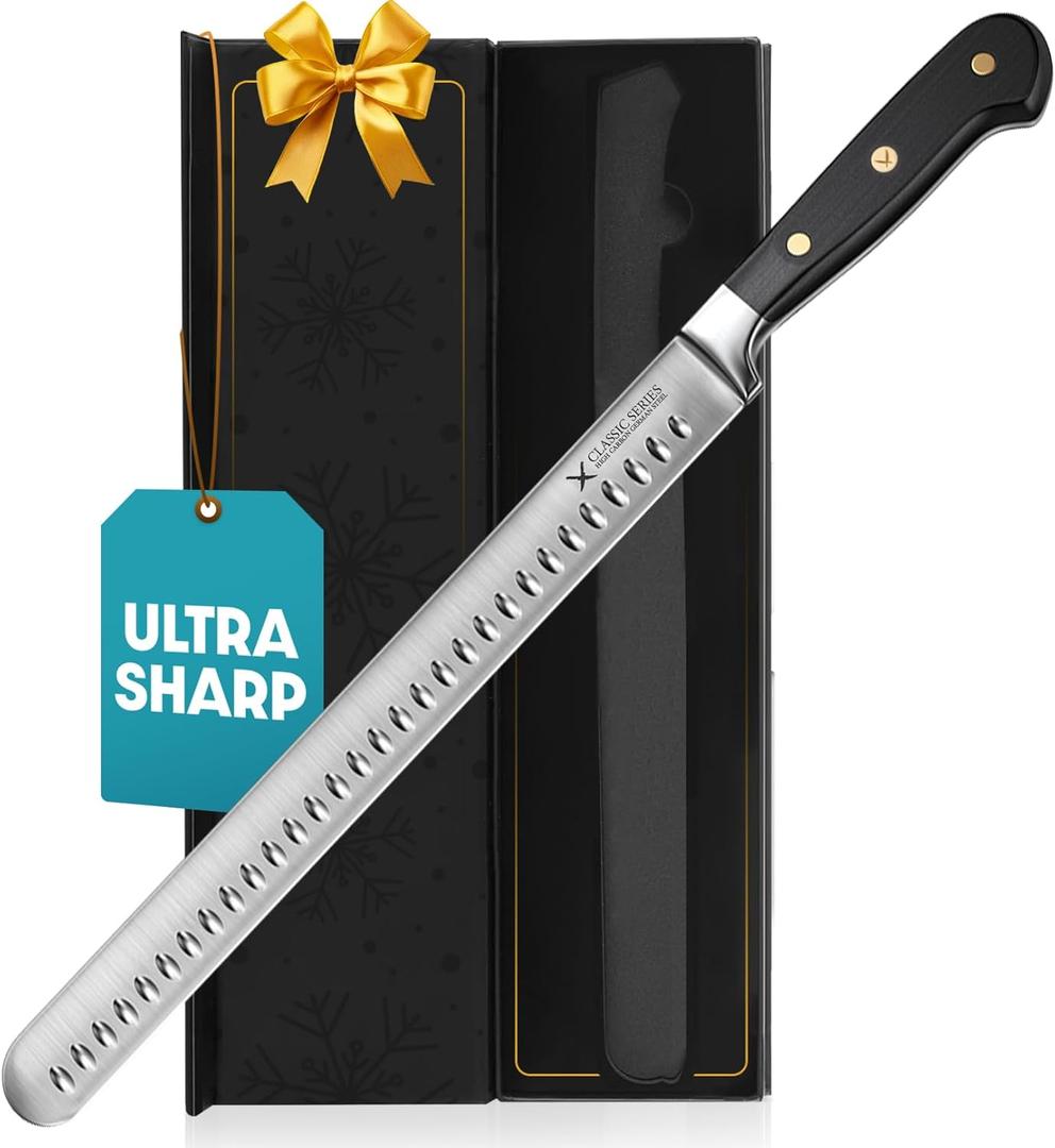 Brisket Slicing Knife  12" Brisket Knife, BBQ, Grilling Gifts For Men  Razor Sharp German Steel, Full Tang, Ergonomic Handle (Standard)