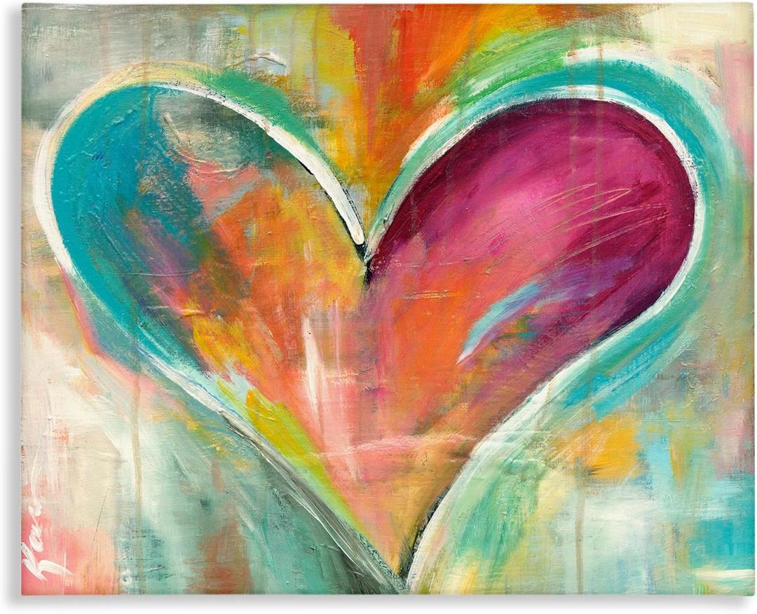 Stupell Industries Abstract Colorful Textural Heart Painting Canvas Wall Art Design By Artist Kami Lerner, 24 x 30, Gallery Wrapped Canvas (30L" x 24W")