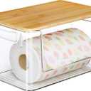 Acrylic Paper Towel Holder with Bamboo Lid, Kitchen Under Sink Organizers and Storage Trash Bag Holder Dispenser