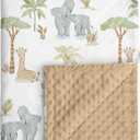 Baby Blankets for Boys Girls, Super Soft Nursery Minky Blanket Neutral with Print Brown Savanna Elephant and Cozy Raised Dotted Fleece Backing, 30 x 40 Inch Double Layer Bed Throws
