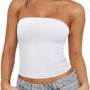 REORIA Women's Strapless Tube Top Double Lined & Non-Slip Y2K Backless Crop Tops for Summer Going Out, White Small