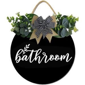 Bathroom Wall Decor,Bathroom Sign,Rustic Round Wooden Wreath Sign,Bathroom Wooden Wall Sign for All The Seasons (12 Inch, D13)