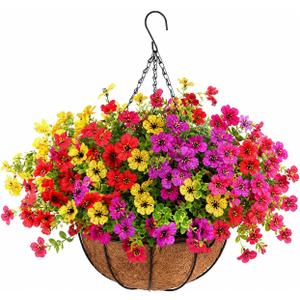 Geegoods Artificial Flowers for Outdoors, UV-Resistant Fake Hanging Baskets, Realistic Hanging Planters for Outdoor Plants for Patio Porch Balcony Yard Decor
