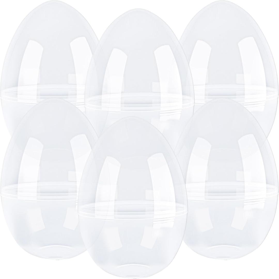 6 Pcs 8 Inch/ 10 Inch/ 12 Inch Giant Plastic Easter Egg Clear Empty Jumbo Easter Egg Oversize Plastic Eggs for Easters Fillers Basket Party Favor DIY Hunt Surprise Easter Eggs (Clear ( 12 Inch )