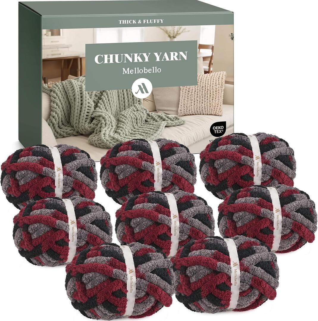Jumbo Chunky Yarn for Hand Knitting - Super Thick Chenille Chunky Yarn for Crocheting - Extra Soft Bulky Fluffy Blanket Big Yarns 8 Jumbo Pack (27yds,8 oz Each Skein)