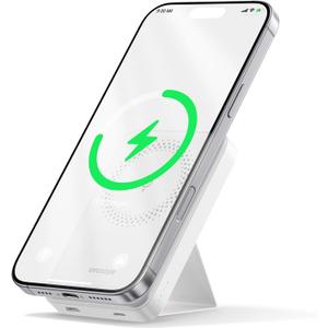 Magnetic Power Bank 3 in 1 10000mAh Wireless Charger with Foldable Stand, 20W USB-C Fast Charging Portable Slim Mag-Safe Battery Pack for iPhone 16/15/14/13/12 Series (White)