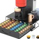 HFHOME Coffee Pod Drawer, 48 Vertuoline Coffee Pods Holder, Pods Storage Drawer Holder for 36 K Cup, Metal Coffee Station for Nespresso Vertuo Capsules for Home Office Counter, Black (48 pcs Capacity)