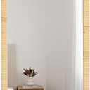 18"x48" Long Rattan Mirror Rattan Full Length Mirror Rectangle Wooden Framed Full Body Mirror Floor Mirror Lean Against Wall Farmhouse Wicker Mirror for Bathroom Entryway Living Room Bedroom