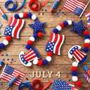 CroBlissful 4 ft Felt 4th of July Garland 3D Red White Blue Patriotic Pom Ball Banner with Flag & Stars 250th Anniversary Decorative Memorial Day Hanging Bunting for Home Mantel Independence