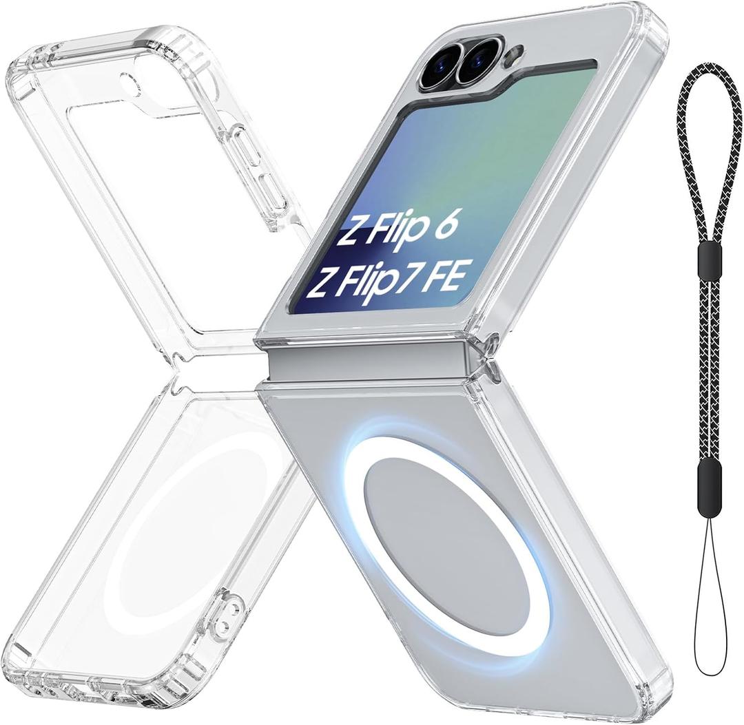 Magnetic Case for Galaxy Z Flip 7 FE/Galaxy Z Flip 6, Compatible with MagSafe [No Screen Protector] Slim Translucent Matte Shockproof Phone Case for Samsung Flip7 FE/ Flip6 (Clear)
