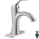 Bathroom Sink Faucet Brushed Nickel Single Handle One Hole Vanity Satin Sink with Pop Up Drain Assembly Bath with Overflow Stream Basin Mixer Tap Lavatory Commercial Supply Line