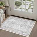 2x3 Gray Entryway Rug Non Slip Washable Area Rug Soft Vintage Boho Throw Rug Retro Distressed Floral Carpet Indoor Farmhouse Decor Low Pile Small Door Mat for Kitchen Bathroom Bedroom Laundry Office