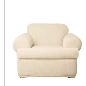 SureFit Dcor Stretch Pinstripe T-Cushion Chair Two Piece Slipcover, Form Fit, Polyester/Spandex, Machine Washable, Cream