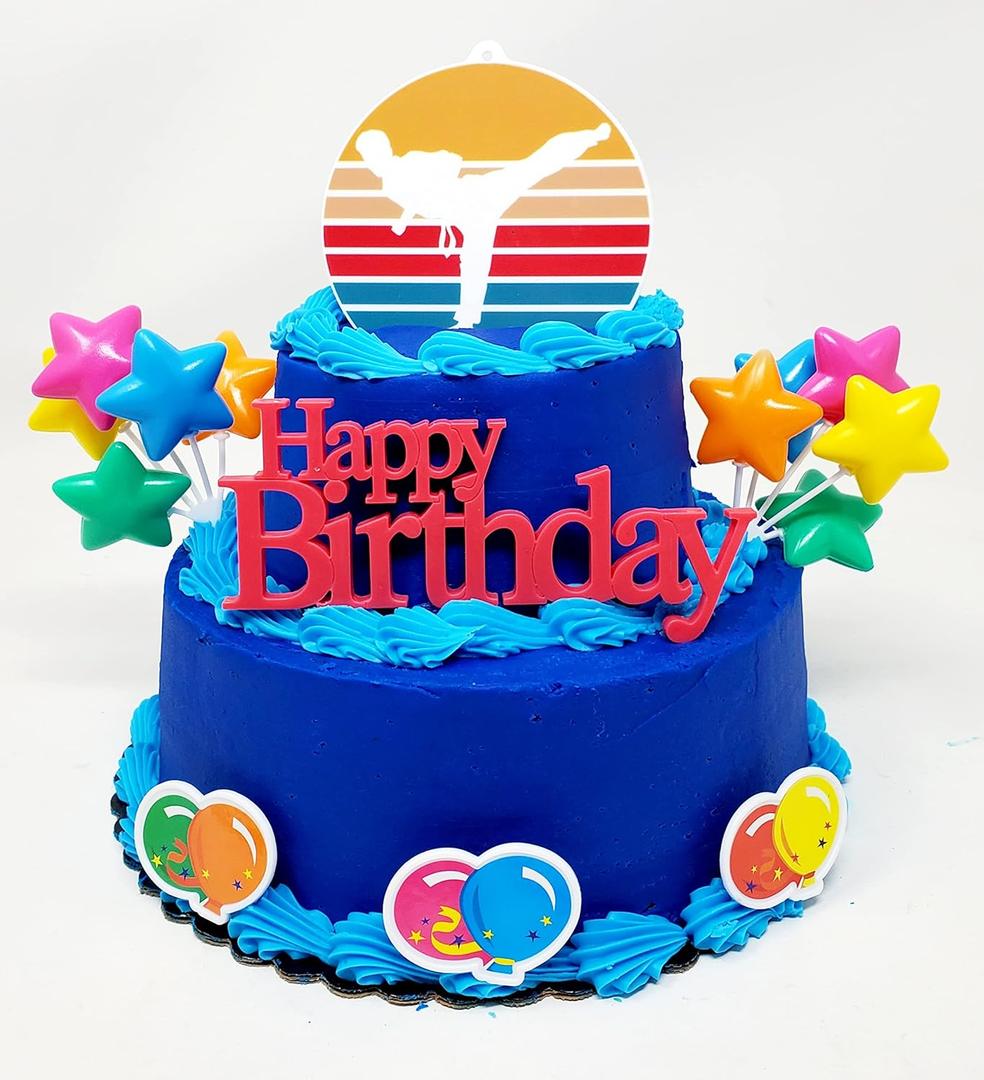 2 x Martial Arts Karate Taekwando Judo Themed 7 Piece Birthday Cake Topper Set (Unique Design)