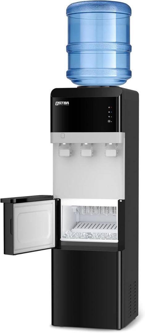 OSTBA Top Loading Water Dispenser with Ice Maker, 3 & 5 Gallon Water Cooler
Hot, Cold and Room Temperature Water with Bullet Ice Maker, Child Safety Lock for Home and Office
