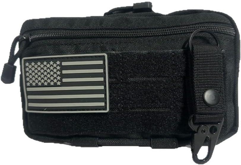 Tactical Molle Admin Pouch Utility Laser Cut Tool Pouch Bag Horizontal Modular Pouches Include US Flag Patch and Keychain Multi-Purpose EDC Pouch Organizer (Black)