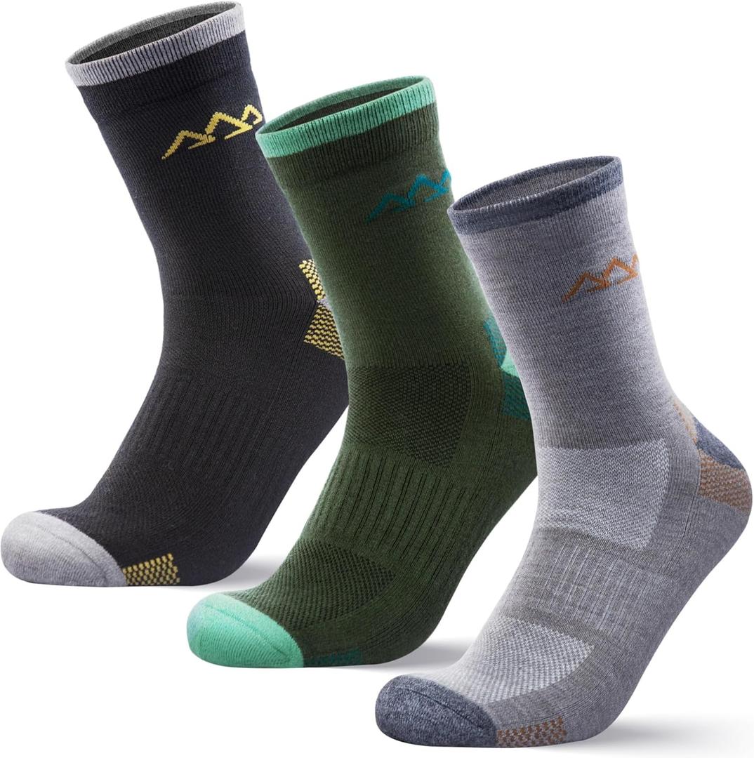 innotree Merino Wool Hiking Socks for Men Thermal Winter Warm Micro Crew Work Cushion Socks, 3 Pairs, L