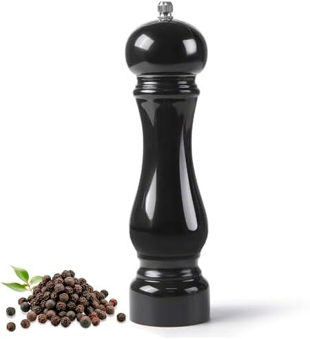 LHS Pepper Mill Grinder Salt Grinder, Arcylic Peppercorn Grinders with Adjustable Ceramic Grinding Core (8 Inch,Black)