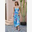 ABYOVRT Women Boho Floral Maxi Dress Backless Spaghetti Strap A-Line Flowy Summer Vacation Long Dress (Blue, L)