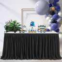 Pleated Black Table Skirt for Rectangle Desk 12ft Length Baby Shower Wedding Birthday Gender Reveal Party Dessert Cake Decorations (144" x 30" (Rectangular))