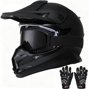 Kids Dirt Bike Helmets Youth Motorcycle Helmet, Kids Motorcycle Full Face Helmet for Off-Road, ATV, UTV, Street Riding with Goggles Gloves, DOT Approved (Black, M)