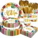 350Pcs Hawaiian Luau Party Decorations Aloha Tropical Tropical Hibiscus Floral Tableware Supplies Hawaii Palm Leaves Plates for Summer Hawaiian Birthday BBQ Pool Beach Party Supplies Serves 50 Guests