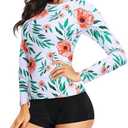 Daci Women Two Piece Rash Guard Long Sleeve Swimsuits UV UPF 50+ Swim Shirt Bathing Suit with Boyshort Bottom, Size XXL