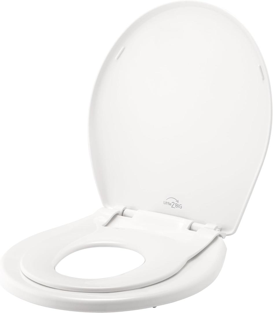 Little2Big Toilet Seat with Built-In Toddler Potty Training Seat, Slow Close, Easy to Install, Made in USA, ROUND, White