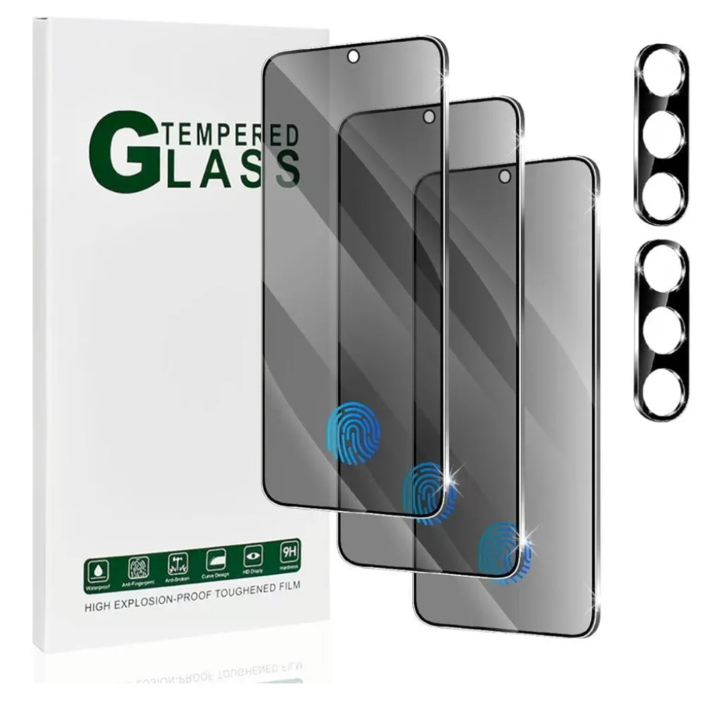 Galaxy S25 Plus Privacy Screen Protector 3 Pack and Camera Lens Protector 2 Pack, Fingerprint Unlock, Anti-Spy, 9H Surface Hardness, Oil Proof, Anti Scratch, for Samsung Galaxy S25 Plus 6.7 Inch, 60 Packs