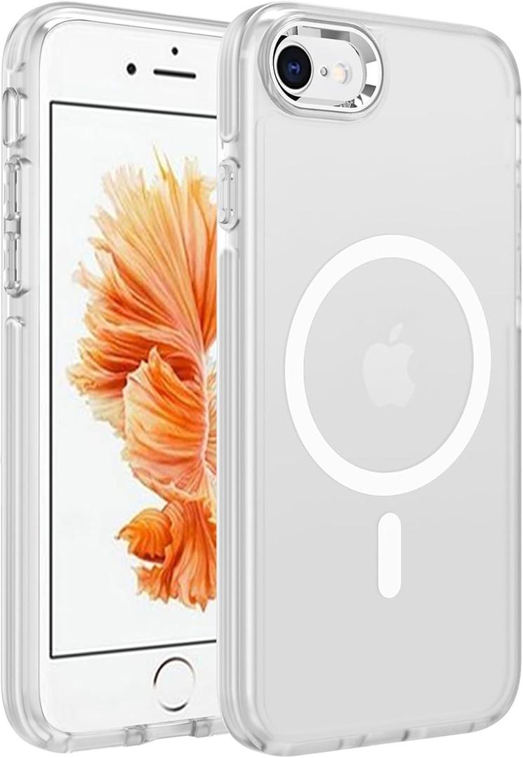 Upgraded Magnetic for iPhone SE Case 2022/3rd/2020/2nd gen, iPhone 8 & iPhone 7 [Compatible with Magsafe] Double-Layer Impact Resistant Translucent Matte Protective Phone Case, White (Updated Version - White)