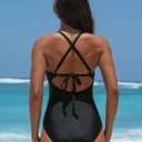 popvil Women Tummy Control One Piece Swimsuit, Ruched Slimming Shapewear, Modest Deep V Flattering Bathing Suit, 16 W