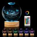 3D Solar System Crystal Ball Night Light,3.15in k9 Crystal Ball Lamp with 16 Colors Change,Wooden Base and Remote Control Decor Gifts for Kids (Solar System)