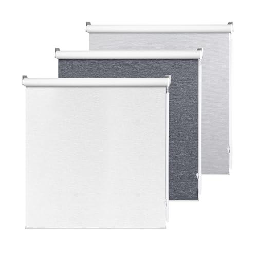 ALLBRIGHT 100% Blackout Roller Blinds for Windows, Shades for Indoor Windows with Striped Jacquard, UV Protection Fabric, Window Shades for Home,Office, Easy to Install, White, 52" W X 72" H