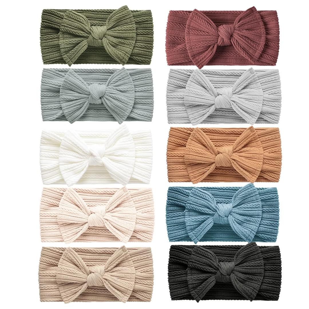 Niceye Baby Girls Headbands with Bows Handmade Hair Accessories Stretchy Hairbands for Newborn Infant Toddler (Blue) 10 Pack