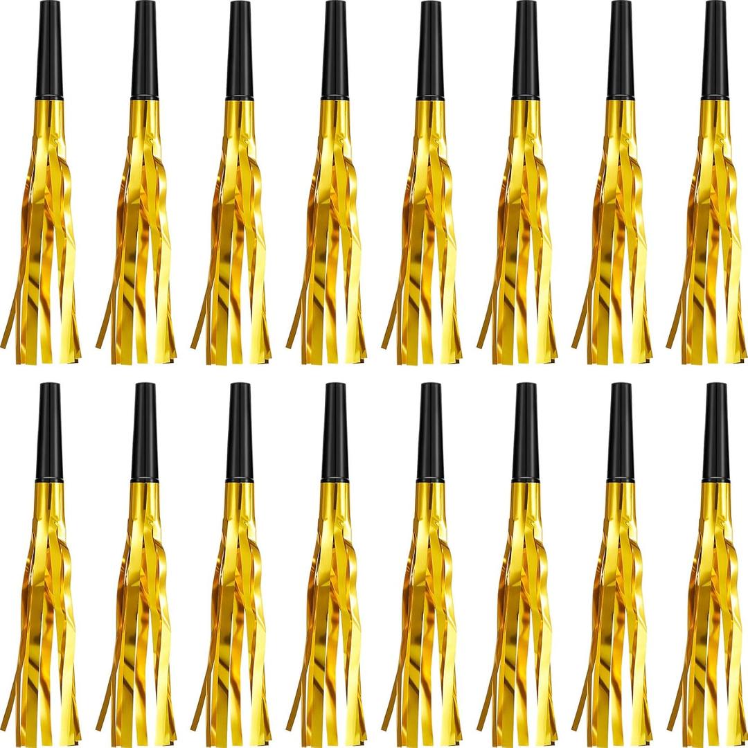 Sumind 24 Pieces Gold Noise Makers Glitter Noise Makers Metallic Fringed Party Blowers for Adults Birthday Graduation Sporting Events 2025 New Years Party Favor Supplies