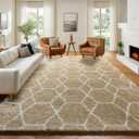 ONASAR Living Room Area Rug 6x9, Large Beige and White Geometric Floor Rugs for Bedroom Home Decor Aesthetic, Soft Fuzzy Shaggy Plush Fluffy Moroccan Carpet for Teen Nursery Dorm Classroom Office