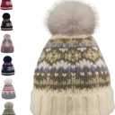 Kids Winter Knit Beanie Hat for Boys Girls Age 3-8 with Faux Fur Pom Warm Fleece Lined, Size: Small