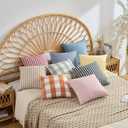 Spring Light Pink Striped Throw Pillow Covers 18x18 Set of 2, Farmhouse Outdoor Decorative Stripe Pillow Covers For Patio Furniture, Funky Blush Pink Throw Pillows 18 x 18 (No Pillow Inserts)